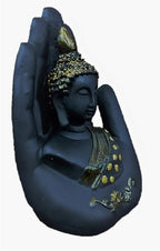 Black-Golden Handcrafted Meditating Palm Buddha Idol