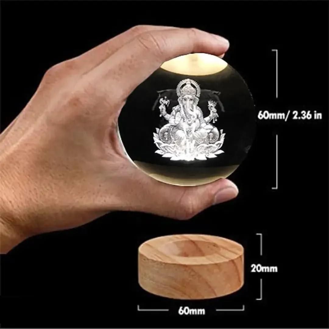 Ganesh Crystal LED Lamp | 3D Laser Engraved Lord Ganesha Night Light | Warm Golden Light | Spiritual Home & Office Decor Gift